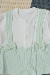 Salopet Askılı 3'lü Kız Bebek Zıbın Takımı  Mint Yeşil thumbnail 3