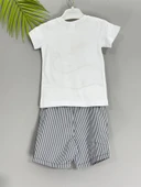 Balina Desenli Çizgili Şortlu Erkek Çocuk Takımı Lacivert thumbnail 4