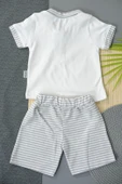 Çizgili Kısa Kollu Şortlu Takım Gri-Beyaz thumbnail 2