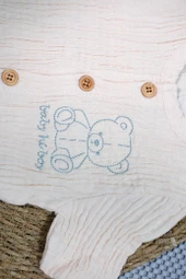 Müslin Ayıcıklı 2'li Erkek Şortlu Takım Bej Yeşil thumbnail 6