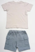 Düğme Detaylı Cepli Tişört ve Cepli Şortlu Erkek Takımı Gri & Mavi thumbnail 2