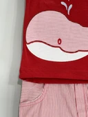 Balina Desenli Çizgili Şortlu Erkek Çocuk Takımı Kırmızı - 3