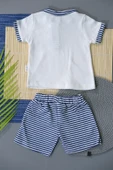 Çizgili Kısa Kollu Şortlu Takım Lacivert-Beyaz thumbnail 4