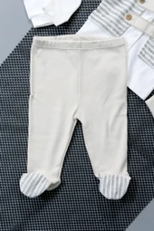 Çizgili Yelekli 5'Li Erkek Zıbın Bej & Beyaz thumbnail 3