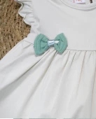 Puantiyeli Papyonlu Kısa Kollu Şortlu Takım Bej-Yeşil thumbnail 4