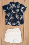 Tropik Desenli Kısa Kollu Erkek Bebek Takımı Yazlık Gömlek & Şort 2'li Takım Lacivert - 3