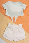 İnce Çizgili Kalp Armalı Body ve Cepli Beyaz Şortlu 2'li Yazlık Bebek Takımı Beyaz thumbnail 2