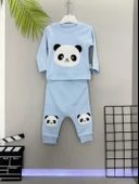 Erkek Çocuk Eşofman Takımı Panda Bisiklet Yaka Ribanalı Paça Uzun Kol Mavi thumbnail 2