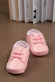 İlk Adım Ayakkabısı Yumuşak Tabanlı Bağcıklı Kız Bebek Ayakkabısı Pudra Pembe - 1