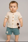 Müslin Ayıcıklı 2'li Erkek Şortlu Takım Bej Yeşil thumbnail 1