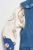 Ayıcık Aksesuarlı Çıtçıtlı Erkek Bebek Tulum Takımı Mavi - 4