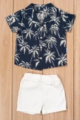 Tropik Desenli Kısa Kollu Erkek Bebek Takımı Yazlık Gömlek & Şort 2'li Takım Lacivert - 2