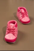 Pembe Peluş Dokulu Ayıcık Aplikeli Kız Bebek İlk Adım Ayakkabısı Koyu Pembe - 2