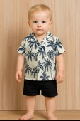 Tropik Desenli Kısa Kollu Erkek Bebek Takımı Yazlık Gömlek & Şort 2'li Takım Beyaz & Lacivert thumbnail 1