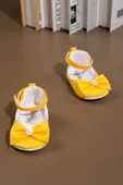 Fiyonklu Kız Bebek Babet Ayakkabı İnci Detaylı Cırt Cırtlı Sarı thumbnail 1