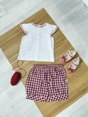 Ekose Şortlu Ayı Baskılı Kız Bebek Takımı Kırmızı thumbnail 2