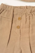 Düğme Detaylı 2'li Erkek Bebek Yazlık Takım Müslin Kahverengi thumbnail 6