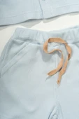 Kumdan Kale Nakışlı Düğmeli Şortlu Erkek Takımı  Mavi - 3