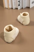 Bej Peluş Dokulu Ayıcık Aplikeli Kız Bebek İlk Adım Ayakkabısı Bej - 3