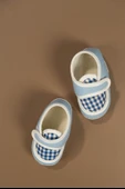 Ekose Desenli Cırt Cırtlı Bebek Ayakkabısı Mavi - 4