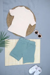 Müslin Ayıcıklı 2'li Erkek Şortlu Takım Bej Yeşil thumbnail 4