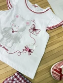 Ekose Şortlu Ayı Baskılı Kız Bebek Takımı Kırmızı thumbnail 3
