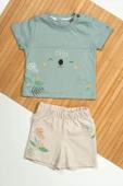 Koala Yüz Baskılı ve Çiçek Desenli 2'li Bebek Takımı Turkuaz thumbnail 1