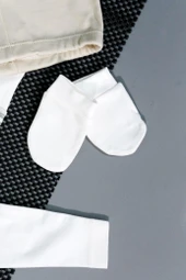 Çizgili Yelekli 5'Li Erkek Zıbın Bej & Beyaz thumbnail 4