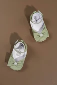 Fiyonklu Kız Bebek Babet Ayakkabı İnci Detaylı Cırt Cırtlı Yeşil thumbnail 4