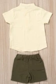Keten Hakim Yaka Yarım Pantalon Gömlekli 2'li Yazlık Erkek Takım Haki thumbnail 3