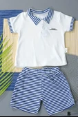 Çizgili Kısa Kollu Şortlu Takım Lacivert-Beyaz thumbnail 3