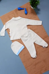 Unısex Şapkalı Bebek Zıbın Takım Bej & Turkuaz - 2