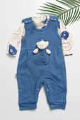 Ayıcık Aksesuarlı Çıtçıtlı Erkek Bebek Tulum Takımı Mavi - 1