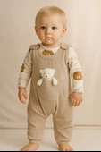 Ayıcık Aksesuarlı Çıtçıtlı Erkek Bebek Tulum Takımı Bej - 1