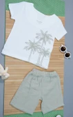 Palmiye Desenli Kısa Kollu Şortlu Takım Haki thumbnail 3