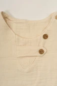 Düğme Detaylı Müslin Erkek Bebek 2'li Yazlık Takım Bej & Turkuaz thumbnail 4