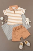 Çizgili Polo Yaka Şortlu Yazlık Erkek Takım Tarçın thumbnail 2