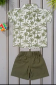Tropikal Desenli Papyonlu Gömlek ve Şort Erkek Takımı Yazlık 2'li Kombin Yeşil - 5