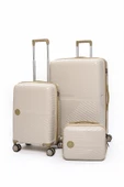 Elatae Exclusive Pro Polipropilen Kırılmaz 3'lü Valiz Seti Büyük - Kabin Boy ve Makyaj Çantası Bej - Vizon 5239 thumbnail 1