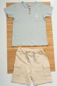 Düğme Detaylı Cepli Tişört ve Cepli Şortlu Erkek Takımı Turkuaz thumbnail 1