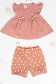 Puantiyeli Papyonlu Kısa Kollu Şortlu Takım Kiremit thumbnail 1