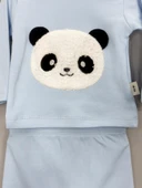 Erkek Çocuk Eşofman Takımı Panda Bisiklet Yaka Ribanalı Paça Uzun Kol Mavi thumbnail 4