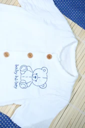 Müslin Ayıcıklı 2'li Erkek Şortlu Takım  Beyaz & Mavi thumbnail 3