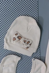 Leopar Desenli 7'li Kız Bebek Zıbın Takımı Bej - 2