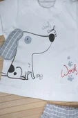 Köpek Baskılı Beyaz Tişört ve Gri Ekoseli Şort Takımı Gri thumbnail 5
