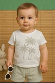 Palmiye Desenli Kısa Kollu Şortlu Takım Haki thumbnail 1