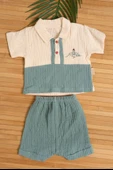 Deniz Feneri Nakışlı Erkek Bebek Yazlık Polo Yaka Takım Mimt thumbnail 1