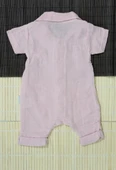 Düğmeli Kısa Kollu Müslin Bebek Tulum Pembe - 2