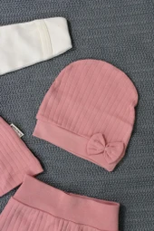 Salopet Askılı 3'lü Kız Bebek Zıbın Takımı Kiremitrengi thumbnail 4