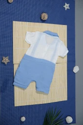 Unisex Askılı Görünümlü Kısa Kollu Bebek Tulum Turkuaz - 4